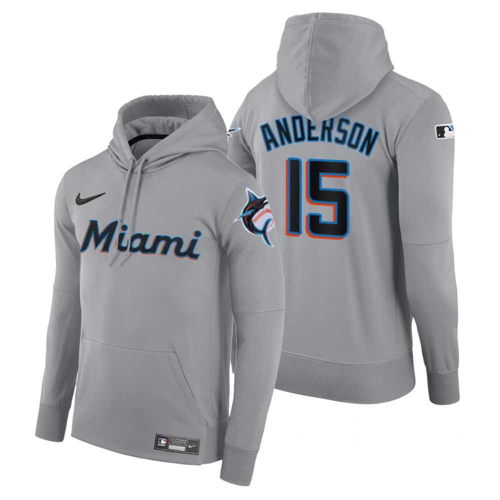 Men Miami Marlins 15 Anderson gray road hoodie 2021 MLB Nike Jerseys